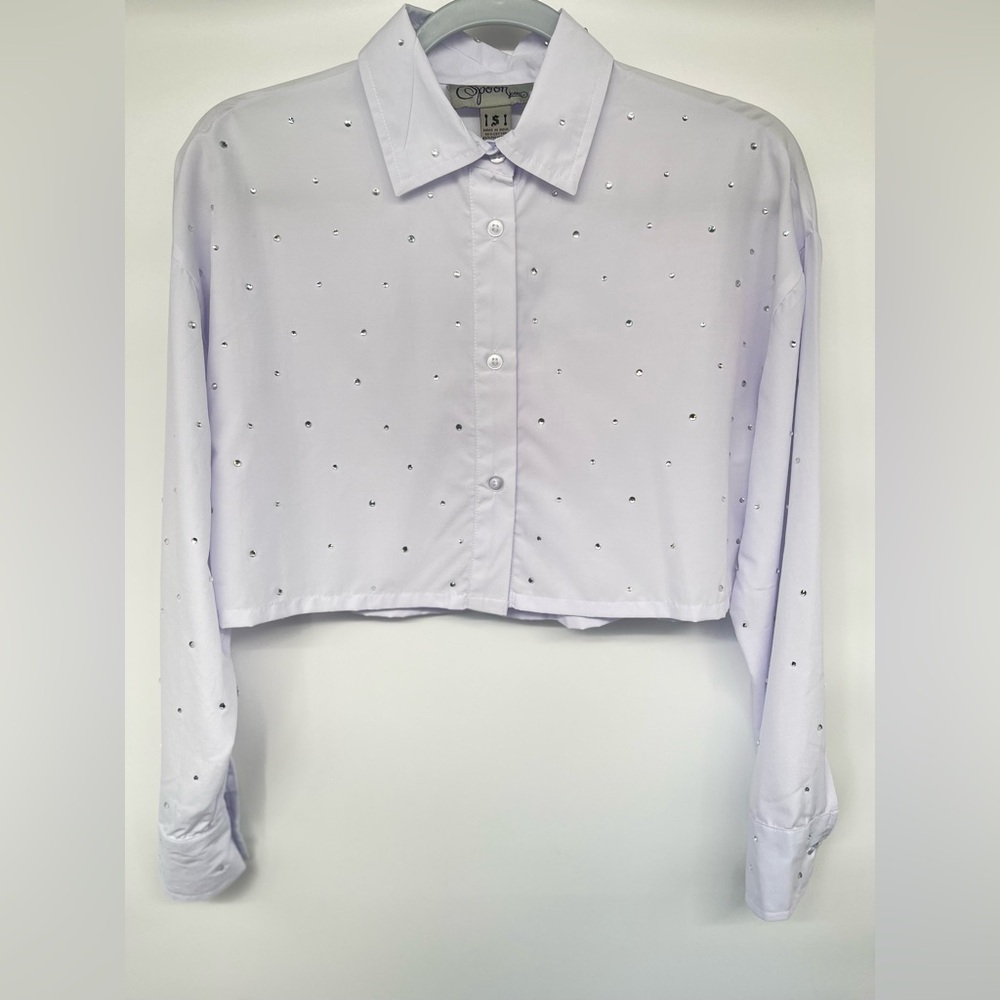 Rhinestone Long Sleeve Cropped Button Front Shirt Women Small Spoon Jeans